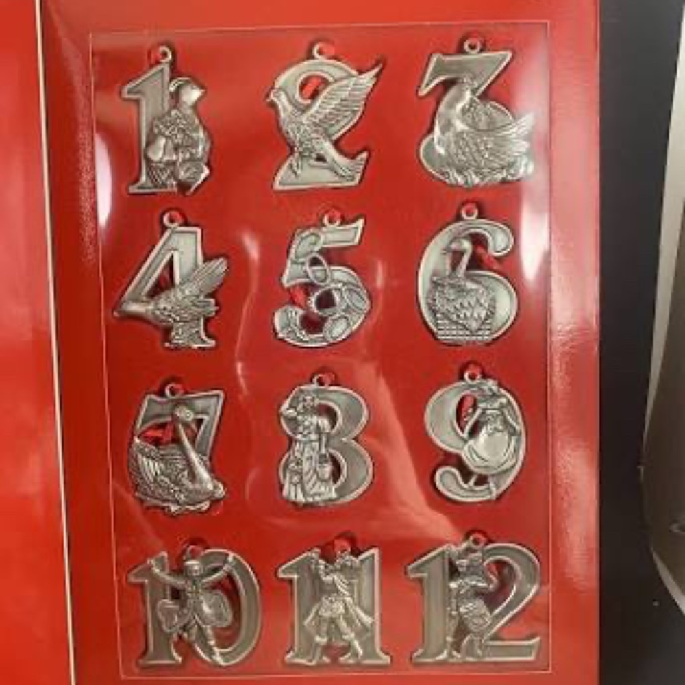 VTG Elder Beerman 12 Days of Christmas Pewter Ornaments IN BOX Never used